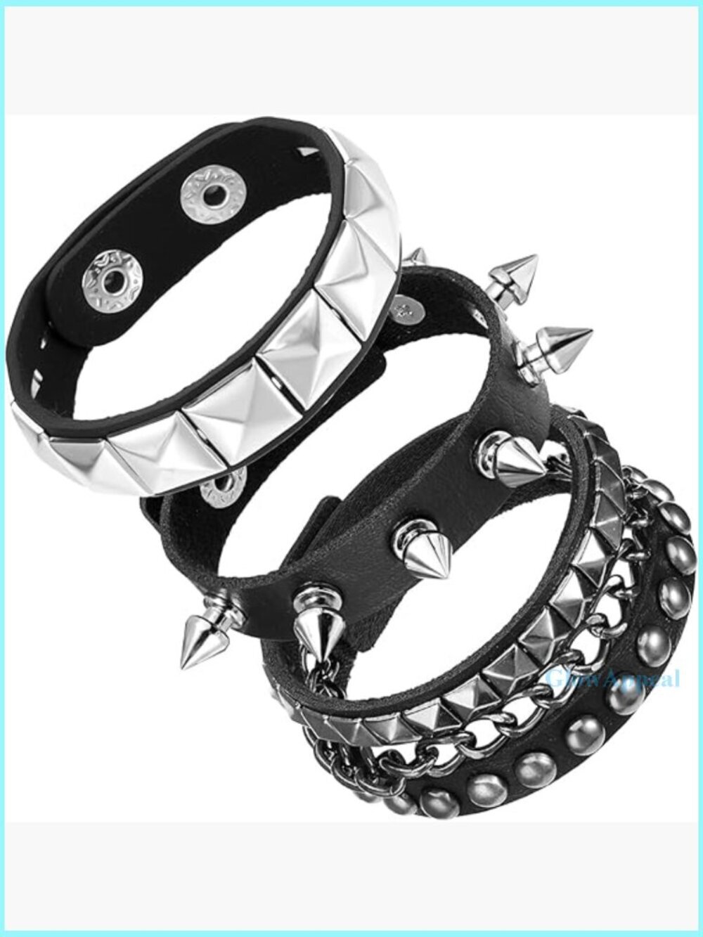 3-Piece Studded Punk Leather Bracelet Set Adjustable Cuff Wristbands